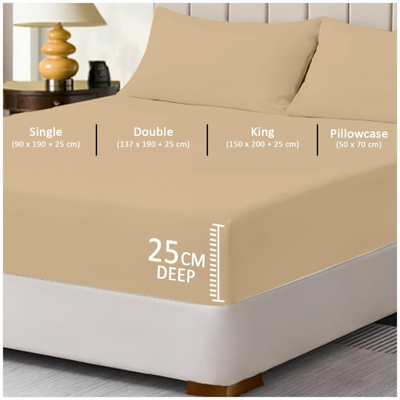 Microfiber Fitted Sheet Double - Plain Bed Sheets - Deep