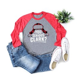 Christmas Vacation Shirt Women Buffalo Plaid You Serious Clark Print Holiday Tops Shirts for Womens (M, Grey)