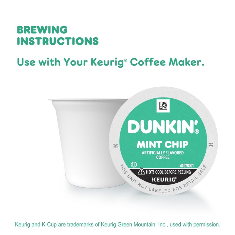 Dunkin’ Mint Chip Artificially Flavored Coffee, Keurig K-Cup Pods, 10