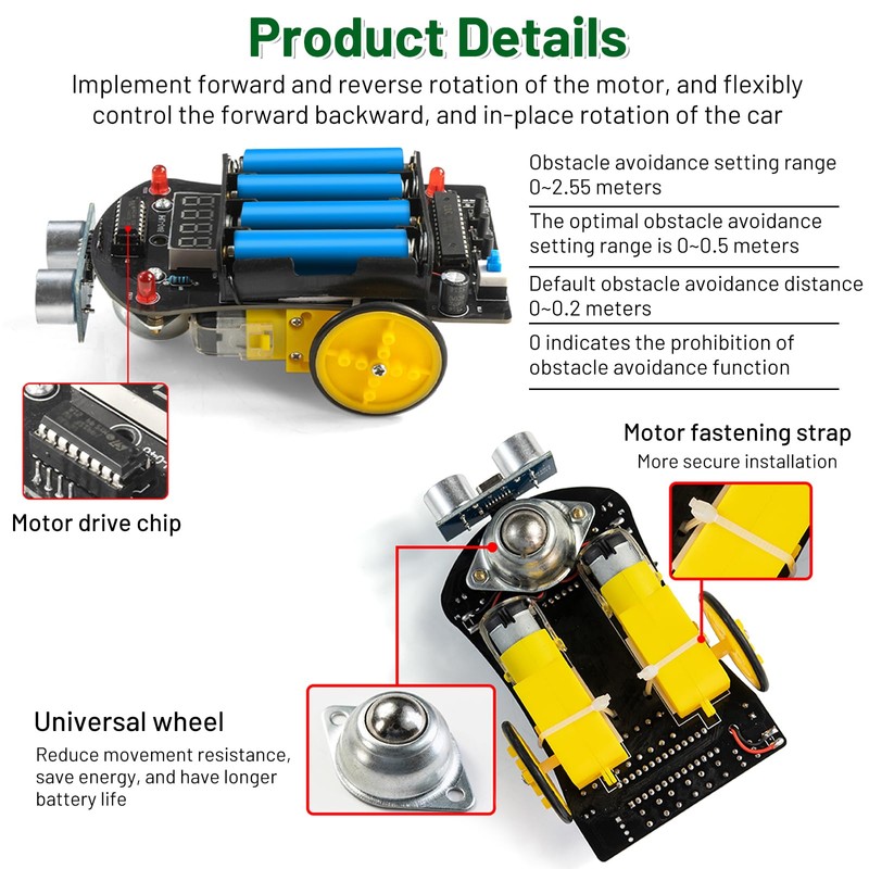 Heemol DIY Electronic Car Obstacle Avoidance Soldering Kit Ultrasonic Area