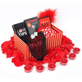 exciting Lives Romantic Conversation Hamper For Couples Gift for Valentines Day - Romantic Basket with Candles and Rose Petals - Romantic Wedding Anniversary Box – Steamy Anniversary Box for Couples,