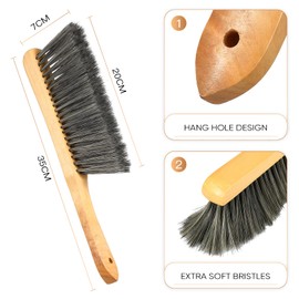 Patelai 2 Pieces Wooden Bench Brushes Fireplace Brush Natural Fiber Bench Soft Bristles Long Wood Handle Dust for Hearth Tidy Car Home Workshop Woodworking(Gray, Brown)