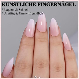 Rosa Farbverlauf Weiß Falsche Nägel - 24 Stück Press on Nails Almond - Atmungsaktiv Full Cover Künstliche Fingernägel - Gradient Kunstnägel Zum Aufkleben für Frauen Mädchen Nail Art (Pink White Ombre)