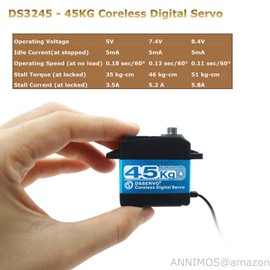 KEAcvise 2 Packs 45KG High Torque Servo 8.4V Coreless RC Steering Servo Motors Stainless Steel Gear Low Profile Waterproof for 1/8 1/10 1/12 Scale Cars DIY Robotic-270 Degree