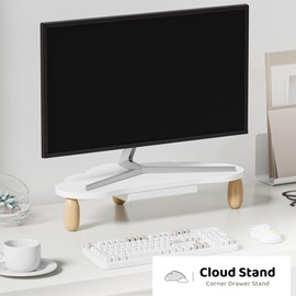 AFOOYO Monitor Stand Riser,Cloud-Shaped Sturdy Wood Computer Monitor Riser Wirh Drawer, Monitor Stand Riser, Multi-Purpose Desktop Organizer Riser for Computer,Laptop,Printer,TV,White