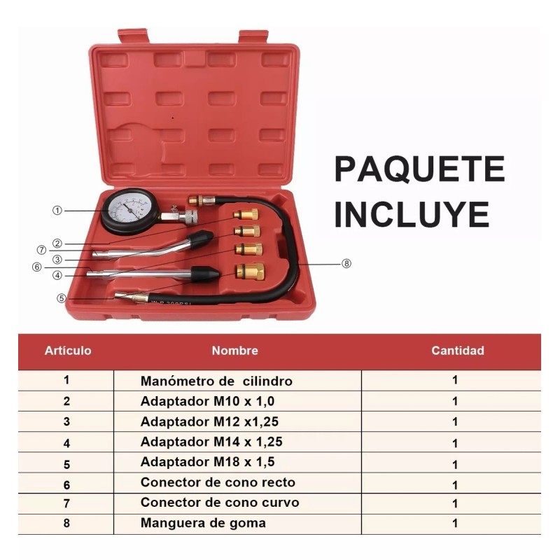 BSOON Medidor Compresión Cilindro Motor Gasolina Manómetro Presión