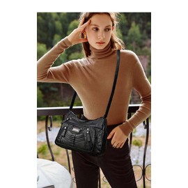 WITERY Soft Leather Multi-Pocket Shoulder Bag for Women - Vintage Sling Ladies Medium Travel Purses Hobo Tote Bag with Adjustable Strap, Roomy Zipper Crossboby Messenger Bags Handbags Purses