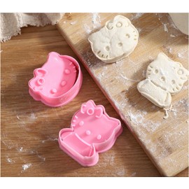 Cute Kitty Cookie Cutter, 4-Piece Cookie Cutter Set with Embossing Stamp Set, Cookie Stamp Kitchen Baking Tools for Cookie Pastry Accessories (Comes with Egg White Separator and Measuring Spoon)