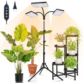 Orchbloom 3Head Grow Light with Stand, 75 Watt Bright Enough and Big Coverage, Natural Sunlight Full Spectrum Plant Growing Lamps for Tall&Large Indoor Plants, Bonsai Tree, 4/8/12/16/20H 5-Mode Timer