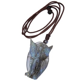 Nupuyai Labradorite Stone Pendant Necklace for Men and Women, Crystal Labradorite Gemstone Necklace Healing Stone Lucky Charm Amulet Meditation Reiki Jewellery, Obsidian Nylon labradorite Obsidian