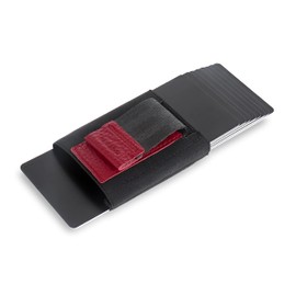 Jaimie Jacobs Unisex Minimalist Wallet, Nano Boy Pocket Mini Textile Wallet with Pull Tab, Slim Card Holder, Grained leather red, s,