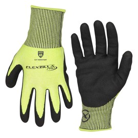 Flexzilla Pro GC160PXL Cut Resistant Sandy Nitrile Dip Gloves, ANSI Level 5, Black/ZillaGreen, XL