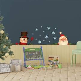 WALPLUS Christmas Decorations Wall Stickers Peeking Santa and Snowman Stickers Set Wall Art Display Decals Living Room Sale Clearance Home Living Room Bedroom DIY Gift