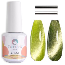 TUTUYU Lime Green Cat Eye Gel Nail Polish, 0.51 Fl Oz Crystal Glitter 9D Holographic Cateye Magnetic Gel Polish for Manicure Salon or Nail Art Starter,Yellow-Green Summer Fall Color Gel - GP0081