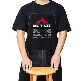 WZMPA BBQ Timer Beer Count Grilling Apron With Pocket Grill Lovers Gifts Adjustable BBQ Apron For Men Dad Husband (BBQ Timer Apron)