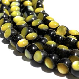 ABCGEMS Rainforest Kamagong Ebony Wood Beads with Australian Golden Oyster Shell - Front & Back Inlay (Each Bead is a Testament to Labor Intensive Artistry) 7-8mm Smooth Round (8 Inches, 28-29 Beads)