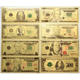 Gold Note Set $1 $2 $5 $10 $20 $50 $100 $500 Federal Reserve 24k Currency GFS07