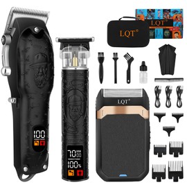 LQT Professional Hair Clipper Set for Men Electric Shaver Razor Cordless Hair Cutting Barber Clippers Beard Trimmer Men’s Grooming Kit Gifts for him (Black)