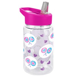 LOGOVISION Care Bears Kids Tritan Plastic Water Bottle with Straw Lid and Handle, Reusable Tumbler for Toddlers, Unisex for Girls and Boys, 12oz, Share Bear Belly Pattern