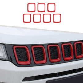 Jimen Compatible with Jeep Compass 2017-2020, 7PCS Front Grille Inserts Grill Cover Exterior Trim Accessories (Red)