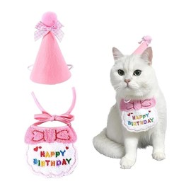 Dog Birthday Hat cat pet Supplies Scarf Set for Small Dogs and Cats, Cat Birthday Bandana Cute Dog Hat Pets Party Supplies Decorations Outfit for Cat and Dog (Pink A)