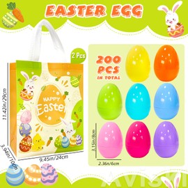 Aviski 200Pcs 3.15inch Colorful Easter Plastic Eggs for Kids Egg Hunt Basket Bag Empty Stuffers Fillers with 2pcs Cute Non Woven Bags, Toys Filling Treats and Easter Theme Party Supplies Favor