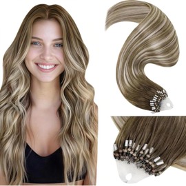 LaaVoo Blonde Micro Loop Hair Extensions Real Human Hair 24 Inch Remy Straight Balayage Light Brown to White Blonde Invisible Micro Ring Hair Extensions 50g 50s #8/60/8