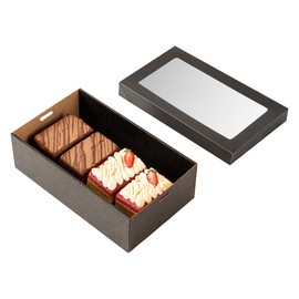 Restaurantware Cater Tek 10.2 x 6.1 x 3.2 Inch Baked Goods Boxes 10 Greaseproof Pastry Boxes - Window Lids Insert Tab Lock Black Paper Catering Boxes Easy Assembly For Charcuterie Or Cupcakes