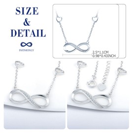INFINIONLY Fashion Women's Girls Necklaces Bracelets and Earrings Elegant 925 Silver Jewellery Sets with Zirconia Infinity Symbol Heart Necklaces Pendant Bracelet Stud Earrings Silver, Silver, Cubic