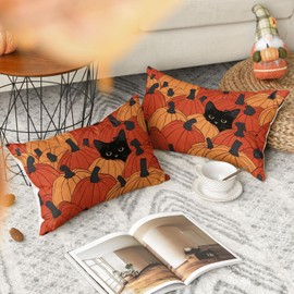 Artoid Mode Black Cat Pumpkins Autumn Cushion Covers Set of 2 30 x 50 cm Case Decorative Cushion Cover Couch Living Room Decoration