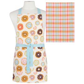 Jubilee Danica Apron, White, Cotton, Full-Length, Donuts Themed for Home Chefs & Baking Enthusiasts