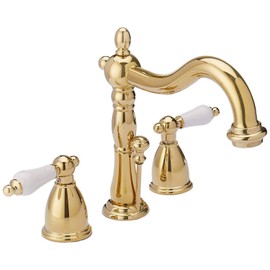 Kingston Brass KB1972PL Heritage Widespread Lavatory Faucet with Porcelain Lever Handle, Polished Brass,8-Inch Adjustable Center