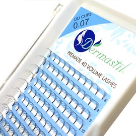 Dermastil 4D Premade Handmade Volume Eyelashes, Ready-to-Use Fan without Knots, DD Curl, Thickness 0.07 mm, for Eyelash Extension, PBT, Vegan, 16 Strips (11 mm)