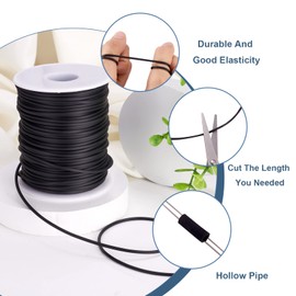 FASHEWELRY 54.68 Yards Hollow Pipe Rubber Cords 2mm Rubber Hollow Tube Tubing Knitting Barber Cord with 1mm Hole for Knitting Projects (Black)