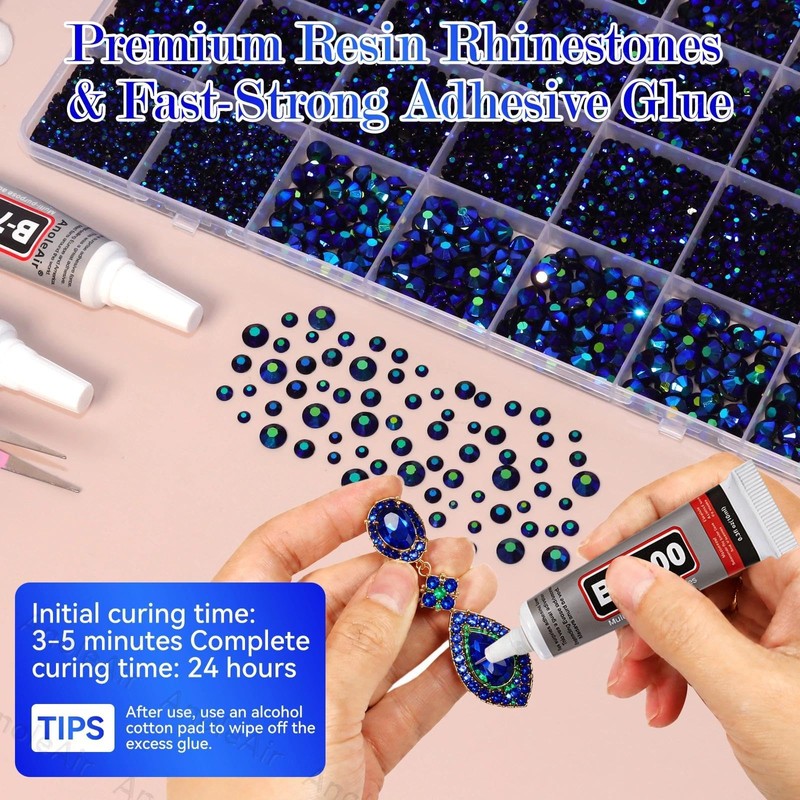Jelly Black Blue Rhinestones for Bedazzling Kit, 2-6mm Gems for