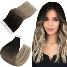 Easyouth Extensiones Cabello Natural 40gr 14in Negro Con Destellos De