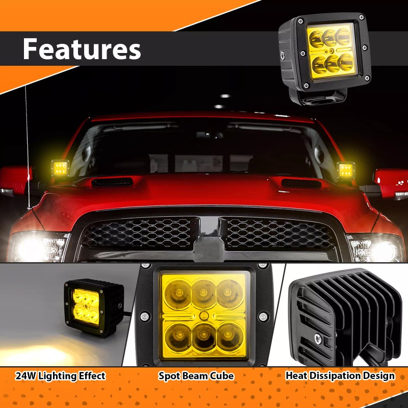 21ST Dual 3" 48W Amber LED Pods Headlight Mount Kit