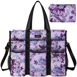 IBFUN Utility Tote Bag with 24 Pockets, Large Teacher Tote for Women with Laptop Compartment, Travel Tote Bag with Zip Top