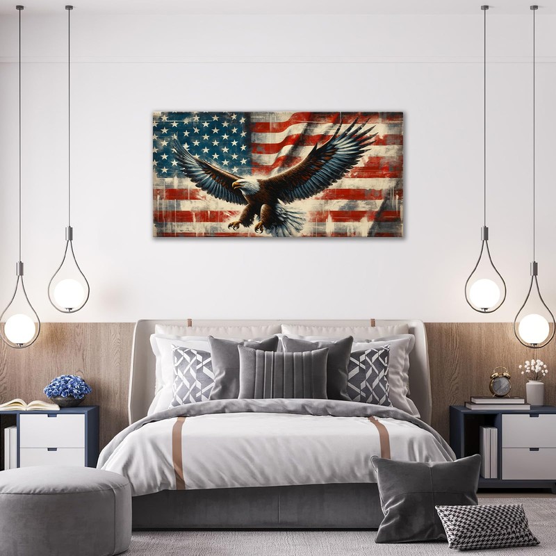 Large Bald Eagle Wall Art American Flag and Eagle Pictures