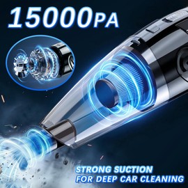 Cordless Handheld Car Vacuum, 15000Pa Rechargeable Mini Cleaner with 5 Nozzles for Car Interior, Pet Hair, Keyboard and Home Office Dust
