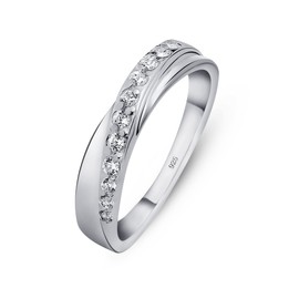 Amberta Women's 925 Sterling Silver Ring Crossover Band with Zirconia Stones: Inside Circumference 55.1 mm - Size O