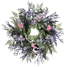 24 Inch Purple Wreath for Front Door with Eucalyptus Leaves and Lavender, All-Season Artificial Spring Summer Wreath for Indoor Outdoor Wedding Farmhouse Holiday