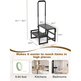 Heavy Duty 2 Step Stool for Adults, Step Stool with Handle for Elderly, Bed Steps with Adjustable Handrail for high beds for Adults, Step Stool for Bedside, Kitchen, Car, Bathtub Hold up to 400LBS