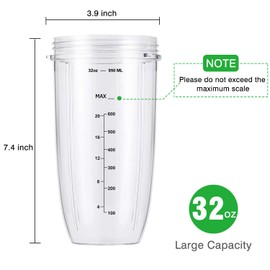 32oz Blender Cups for NutriBullet 600w and PRO 900w Series Extractor, Blender & Mixer, Replacement Parts Accessory Large Tall Cups (2 Packs)