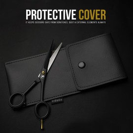 Hair Cutting Scissors, Professional Barber Stainless Steel Scissors, Shears, Razor Edge Blades, Scissor Trimming Beard (Fixed Screw Black)