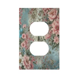 LOLREAI Decorative Outlet Covers Rustic Pink Rose Boho Blue Floral Flower 1 Gang Wall Plate Cover Receptacle Duplex Light Switch Cover Plate Single Dual Plug Covers Electrical Switchplate Faceplate