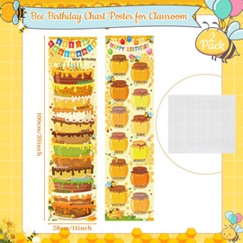 Containlol 2 Pcs Bee Birthday Chart Posters for Classroom 39 x 11 in Birthday Classroom Decorations Bee Theme Bulletin Board Set Yellow Bumble Honey Jar Wall Door Decor Teacher Calendar Back to School