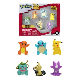 Bandai - Pokémon - Pack of 6 Pokémon Figures - Wave 3 - Mini Figure Set Pikachu, Schigky, Glumanda, Bulbizar, Mimiqui, Toxizap - Pokémon Figures 5 cm - Toy for Children from 4 Years JW2684
