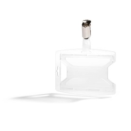 Durable reXycle® 896119 ID Card Holder with Clip for 1 Card, Card Holder Made of 70% Recycled PP, Pack of 25, Transparent,