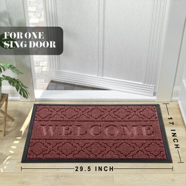 Yimobra Welcome Door Mat, Heavy Duty Sturdy Front Door Mat for Home Entrance, Garage and Garden Outside Entryway Floor Mat, Non Slip, Fade Resistant, Easy Clean, 29.5 x 17 Inch, Red